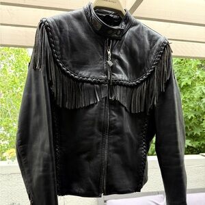 Harley-Davidson Black Leather Jacket with Braided Fringe. $395